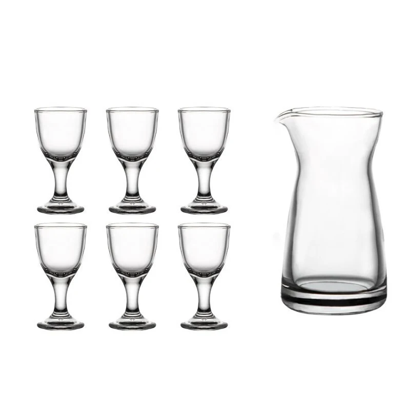 Şarap bardakları takım 6 adet + 1 adet bardak şeffaf 80ml şarap ölçekli dağıtıcı 10ml Shot cam Baijiu ruhu fincan karaf Drinkware Set