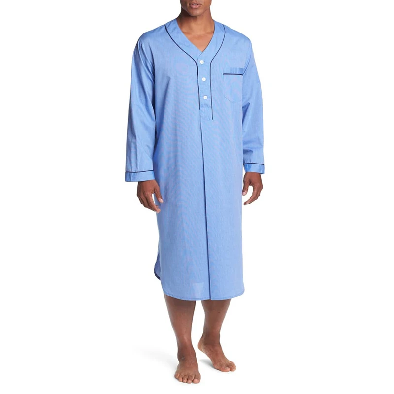 Muslim Men's Robes Spring Loose Stand Collar Long Sleeve Shirts Saudi Arab Long Kaftan Thobe Cotton Comfortable Pajamas