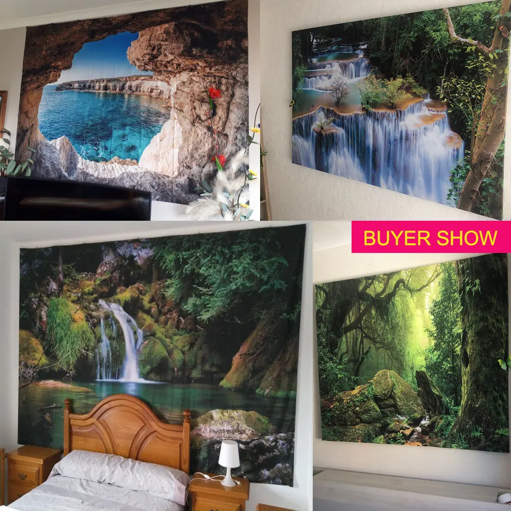 Ocean Wall Tapestry Landscape Forest Waterfall Lotus Cloth Wall Hanging Tapestries Decor Carpet Beach Tapestry Home Decor tapestry decor