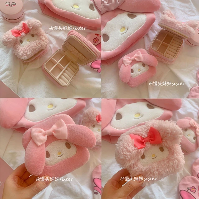 Kawaii Sanrios Anime Melody Plush Jewelry Organizer Box Travel Portable Storage Case Storage Organizer Earring Holder Gift Toy 2
