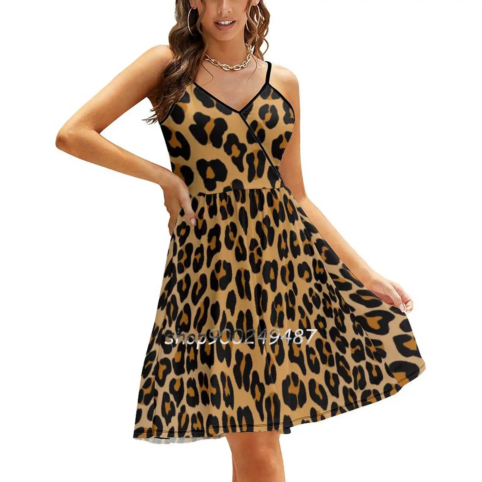 

Leopard Print Sweet Summer Casual Sling Dresses Korean Women Sexy Sundress Leopard Cheetah Animal Spotted Exotic Trendy Big