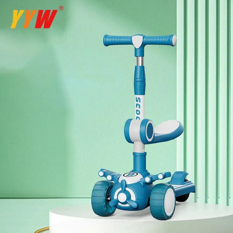 For 2-8 Years Children Cycling Kick Scooter With Seat And Pusher Flash Wheels Board Adjustable Height Kid Foot Pedal Scooters