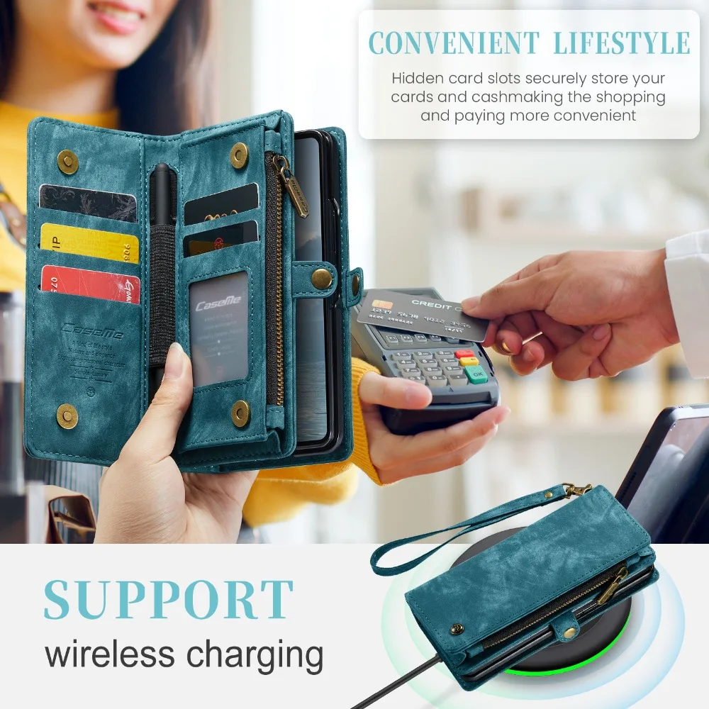 Luxury Zipper Leather Card and Pen Slot Wallet Case Book Cover