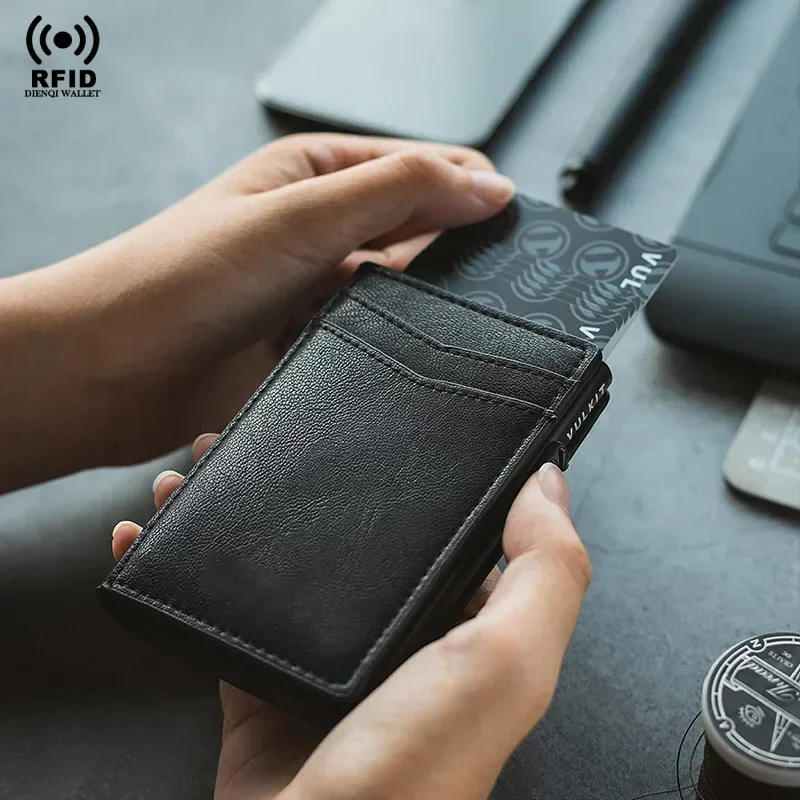 Rfid Credit Card Holder Men Slim Wallet Black Microfiber Leather Cardholder Case Thin Minimalistic Smart Wallet Porte Carte