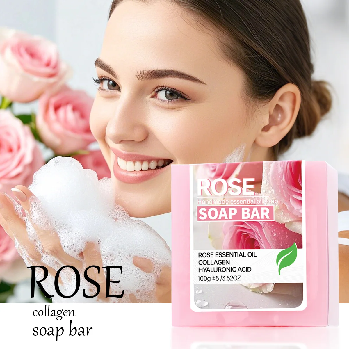 Rose essential oil soap, pink soap, women's intimate soap, facial cleansing essential oil soap handmade soap, 100G shower cleans