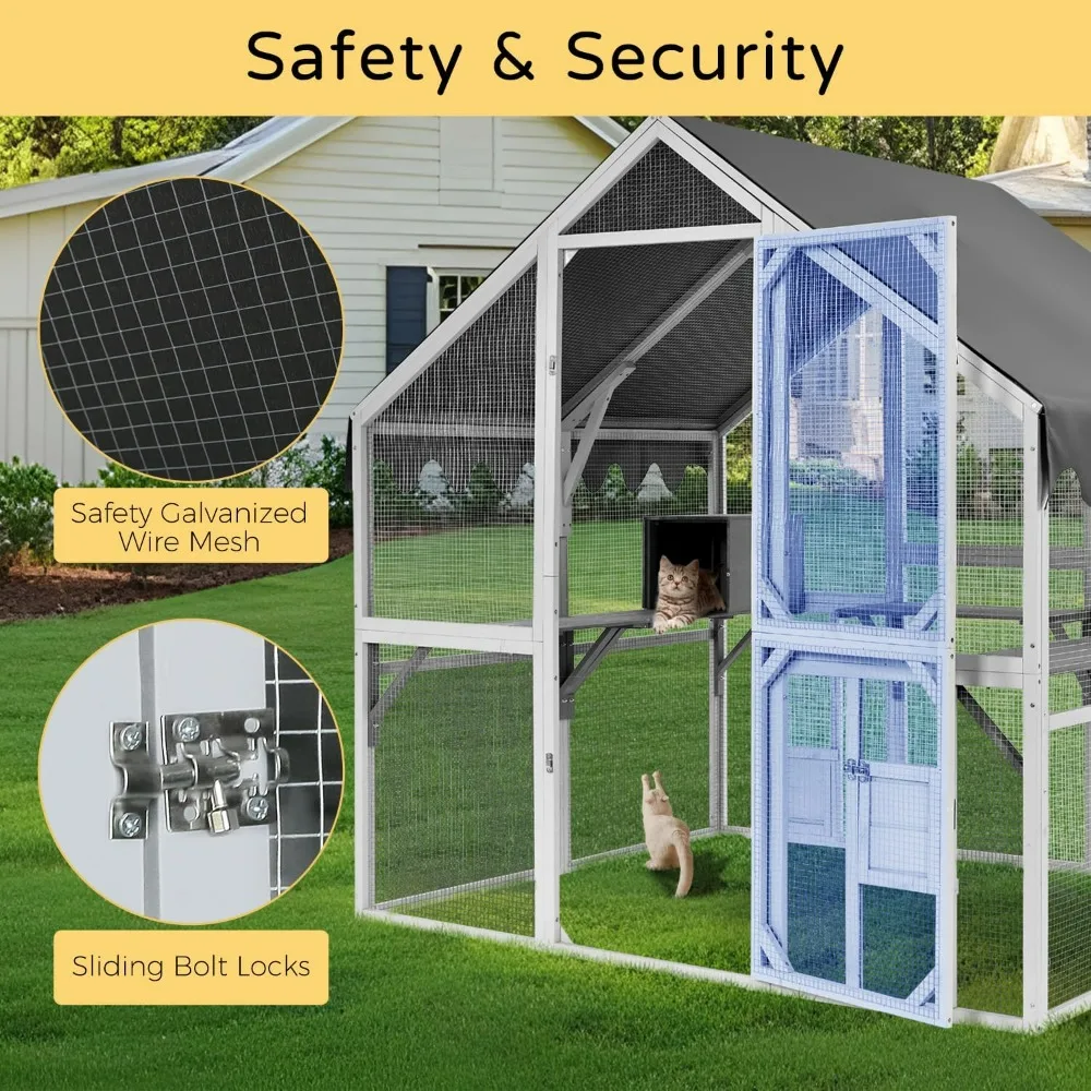 Outdoor Cat House Large for Multiple Cats, Wooden Cat Condo Cage for Outside with Waterproof Roof, Playpen, Resting Box