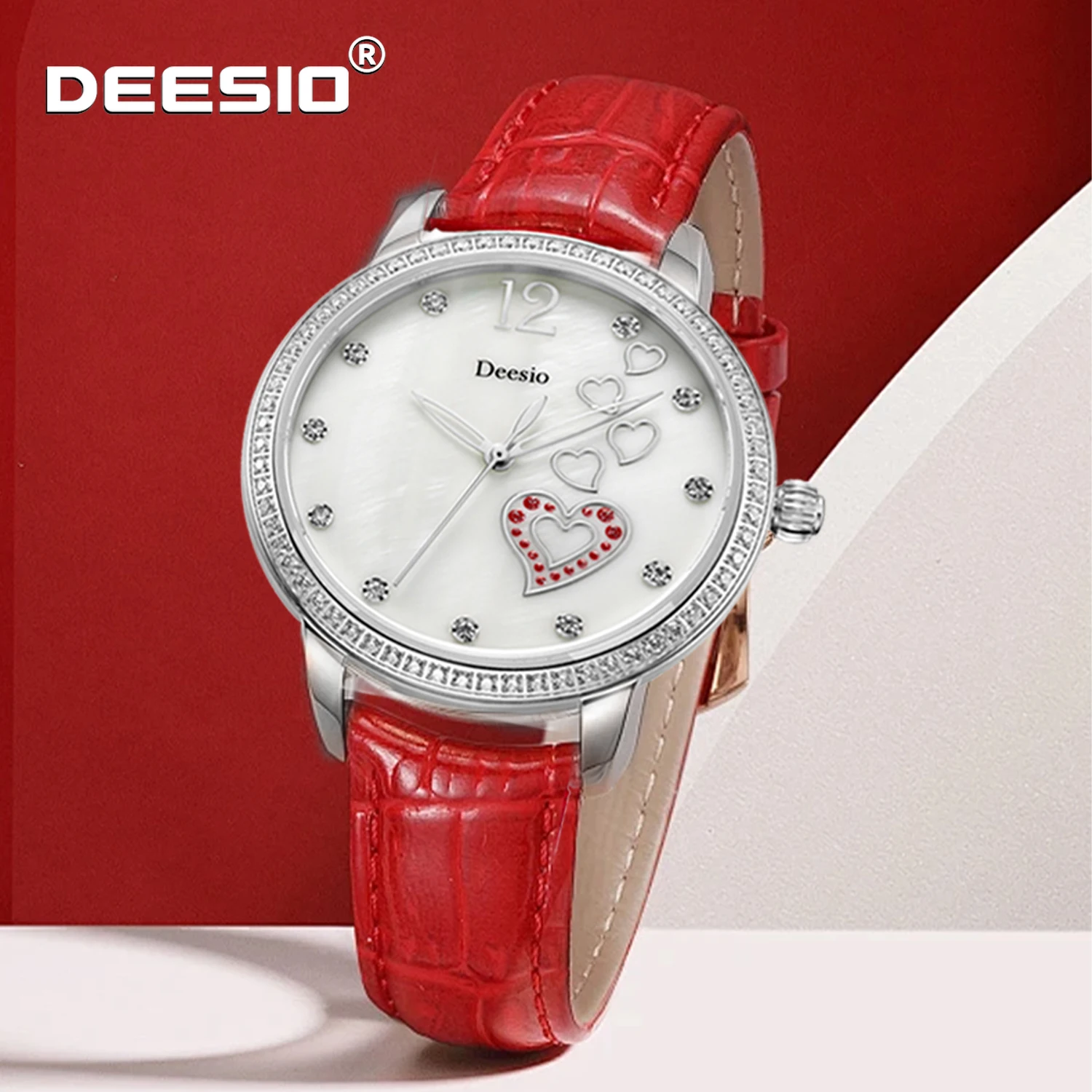Deesio – montre analogique à Quartz pour femmes, cadran en forme de cœur, marqueurs en cristal, bracelet en acier inoxydable, mouvement japonais, cadeau à la mode pour femmes