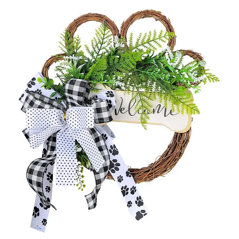 

Paw Print Wreath Welcome Pet Wreath Paw Shaped Rustic Front Door Wreath Christmas Home Eucalyptus Leaves Paw Prints Bow Wreath