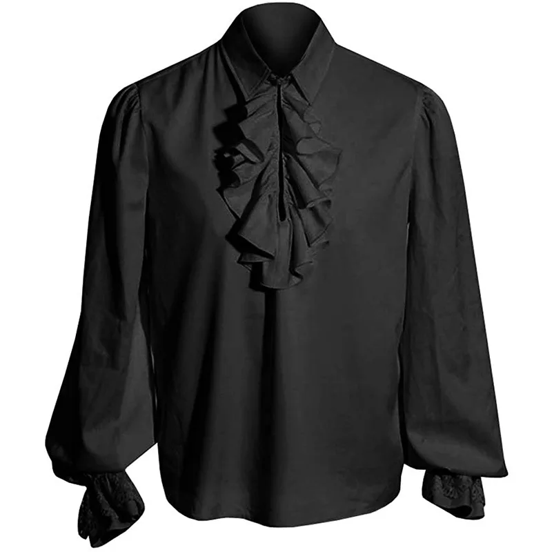 thumbnail image 1 of Camisas medievales piratas para hombre, camisa gótica steampunk con volantes, camisa de manga larga, blusas victorianas renacentistas, camisa para hombre, 1 of 5
