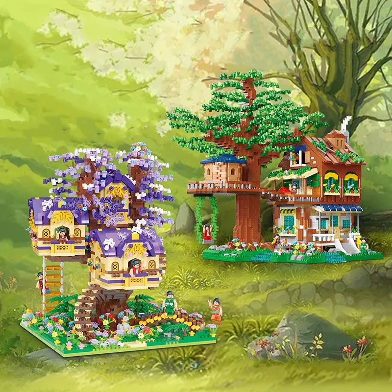 

Mini Building Blocks Elves Green Tree House MOC Micro Bricks Toys for Children Friends BOY DIY City Street View Model
