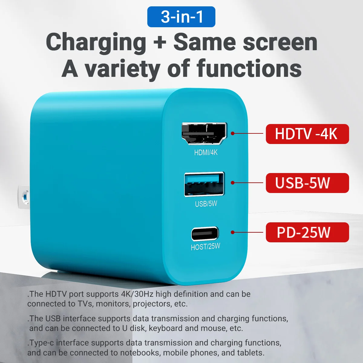 Gopala 3-in-1 Portable TV Docking Station/PD 30W Fast Wall Charger with 4K@30Hz HDMI USB-C 3.1 for Nintendo Switch OLED