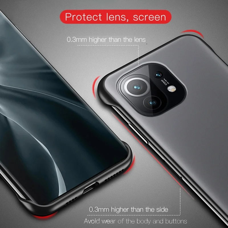 Frameless Translucent Matte PC Phone Case with Ring - Hard Protection, Thin Design