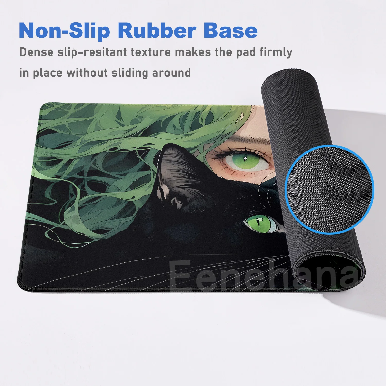 HD Print Gamer Tastatur Pad xxl Anime Mädchen Gummi Mauspad Kawaii rutsch feste Schreibtisch matte süße schwarze Katze große Gaming-Erweiterungs pad – Detail 2