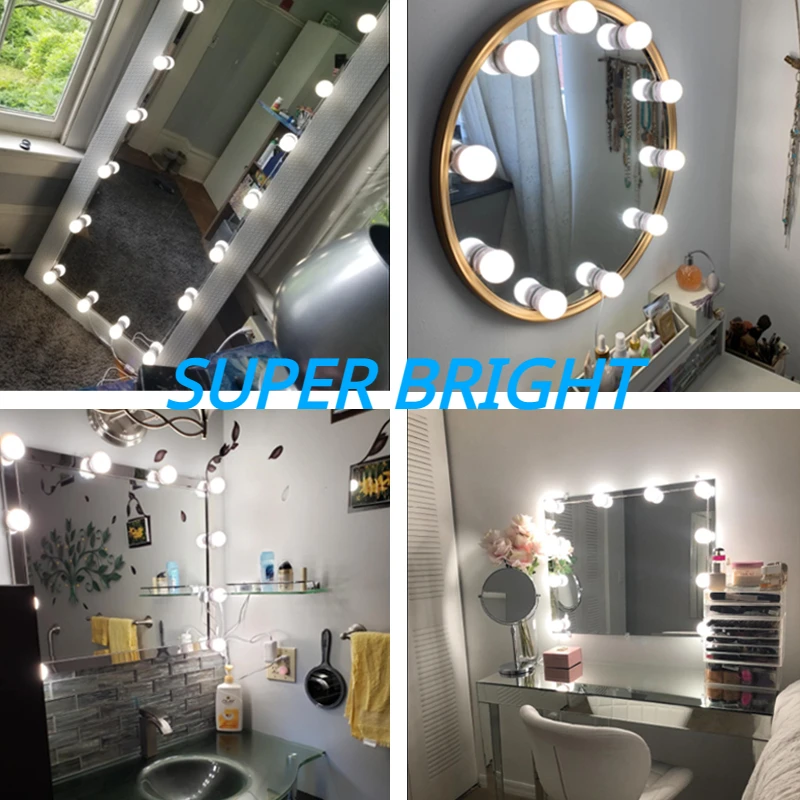 Bombillas LED para de maquillaje, lámpara de pared Hollywood de 12V con USB, regulable, para tocador de baño|Luces de tocador| - AliExpress