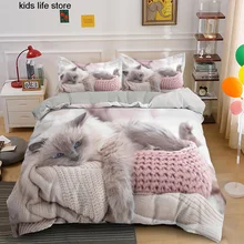 

3D Cat Bedding Set Luxury Animal Duvet Cover with Pillowcase Queen Size Bed Sets Custom Pattern