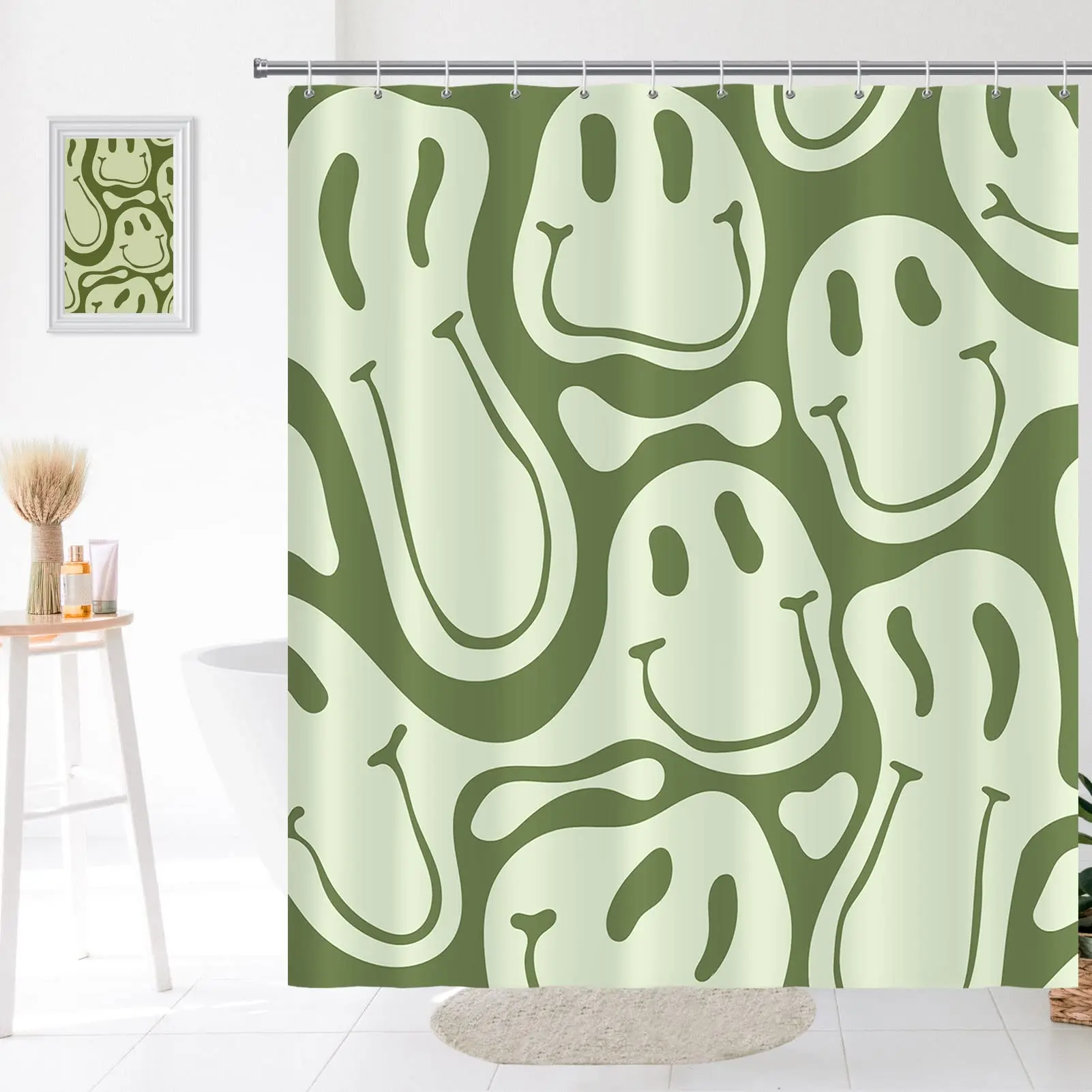 Shower Curtains Retro Shower Curtain 60s 70s Vintage Waterproof Polyester Fabric Bath Curtain Sets Smile Face Pink Aesthetic