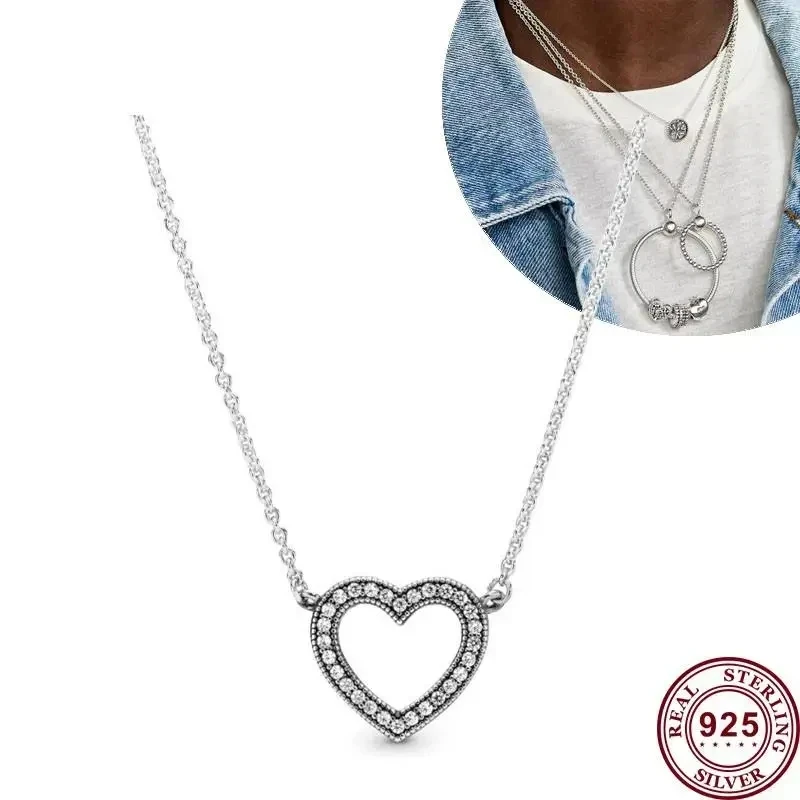 New Hot Selling S925 Silver Sparkling Snowflake Feather Women's Mother's Day Love Necklace Engagement DIY Charming Jewelry