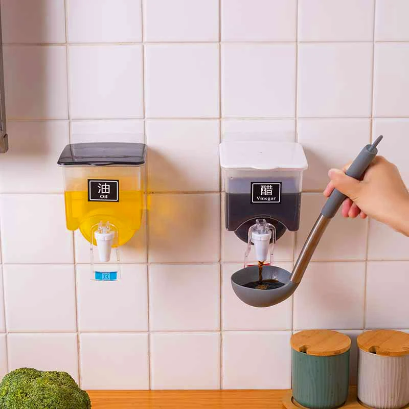 Creative Oil Pot Kitchen Storage Box Wall Mounted Plastic Container Soy Sauce Bottle Seasoning Sub Organization |