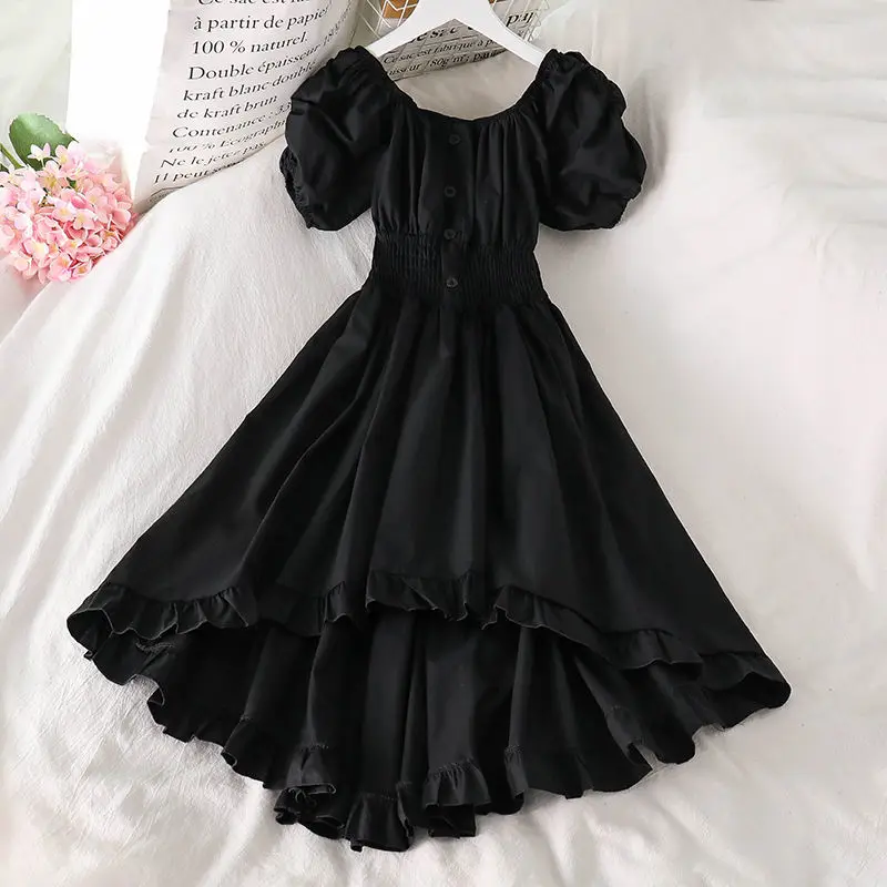 

HOUZHOU Black Dress Women Corset Vintage Gothic Tunic Lolita Midi Dresses Puff Sleeve Korean Fashion Y2k Streetwear Sundress