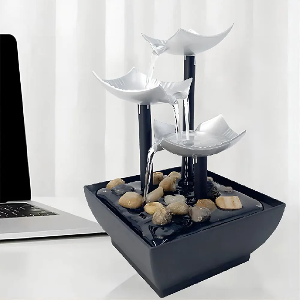 Tabletop Water Fountain with LED Light & Natural Rocks Small Waterfall Fountain Relaxing Sound Ornament for Home and Office