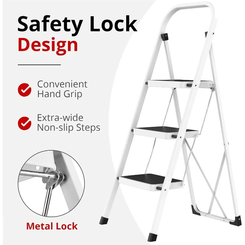 Step Ladder Folding Step Stool Step Ladder, Stool for Adults with Anti-Slip Pedal,330 lbs Capacity Stool for Kitchen 2