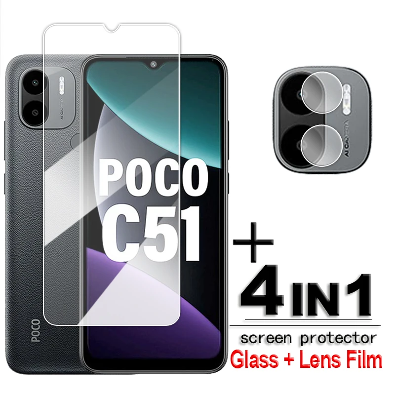 цена For Xiaomi POCO C51 Glass POCO C55 C40 C50 C51 Tempered Glass 6.52 inch Transparent HD Screen Protector For POCO C51 Lens Film