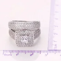 Bague de fiançailles couleur argent Sterling 925, bijoux romantiques à la mode, ensemble de lunette en Zircon cubique, décoration pour femmes et filles, vente en gros 5