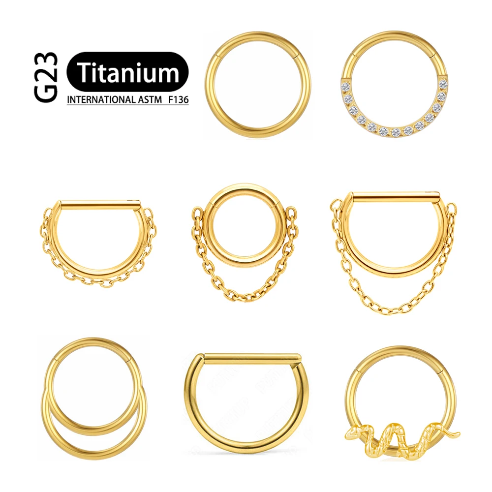 F136 Titanium septum puncture Nose ring hoop with Body drape tragus Hinge section piercing tragus earrings Daith Helix Jewelry