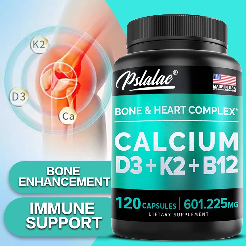 

4-in-1 Calcium Supplement 600 mg with Vitamin D3 K2 for Men and Women, 120 Capsules, Non-GMO