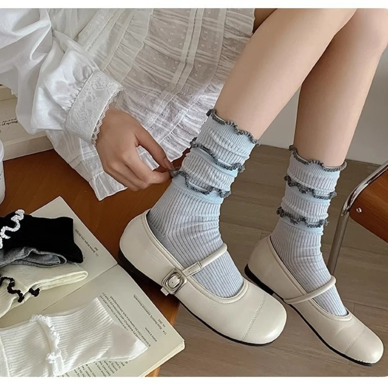 1/5 Paar Frühlings-/Sommer-Socken, elegant, schlicht, einfarbig, modisch, vielseitig, mittellange Socken, bequeme, süße Socken – Detail 14