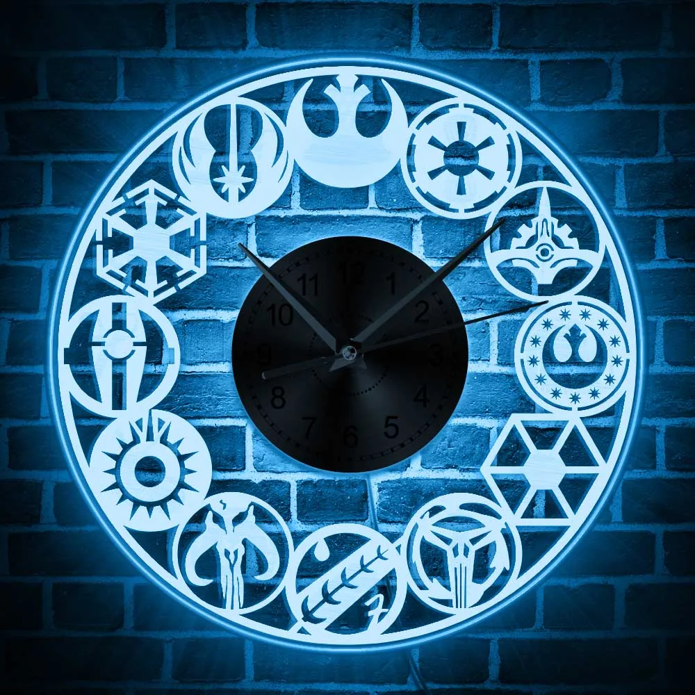 Rebel Empire Imperial Reflection Jedi Logo Illuminazione A Led Orologio Da Parete American Epic Space Opera Design Moderno Orologio Da Parete Illumina
