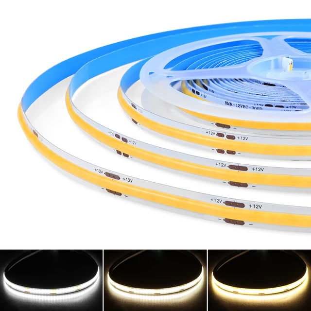 5M 10M FOB COB ไฟ LED Strip ความหนาแน่นสูงเทปไดโอดแบบยืดหยุ่น 3000K 4000K 6000K Linear หรี่แสงได้ 12V 24V 1