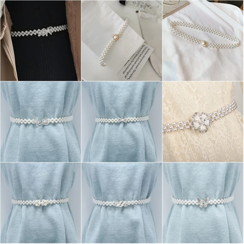 

Large Pearl Waist Chain Women's Elastic Belt with Diamond Decoration All-match Skirt Fashion Casual Luxury Design Girdle Gothic