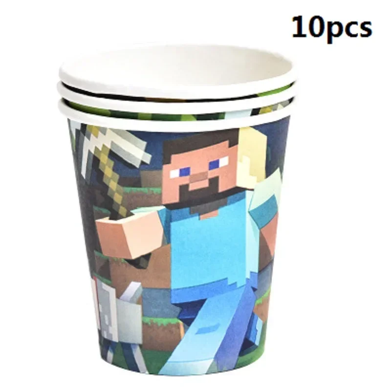 Minecraft Boy Theme Birthday Family Party Dinner Plate Pixel Cup Tablecloth Knife Fork Spoon Steve Kids Tableware Items