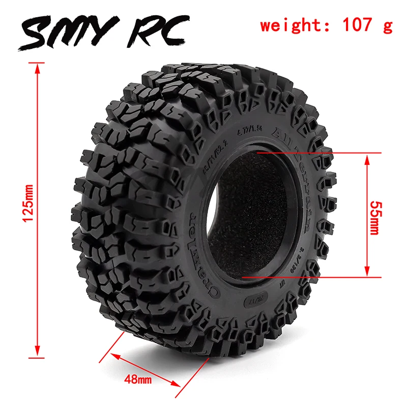 

4PCS 125MM 2.2 Rubber Tires Wheel Tyres For 1/10 RC Crawler Car Axial Wraith SCX10 Capra Traxxas TRX4 TRX6 D90