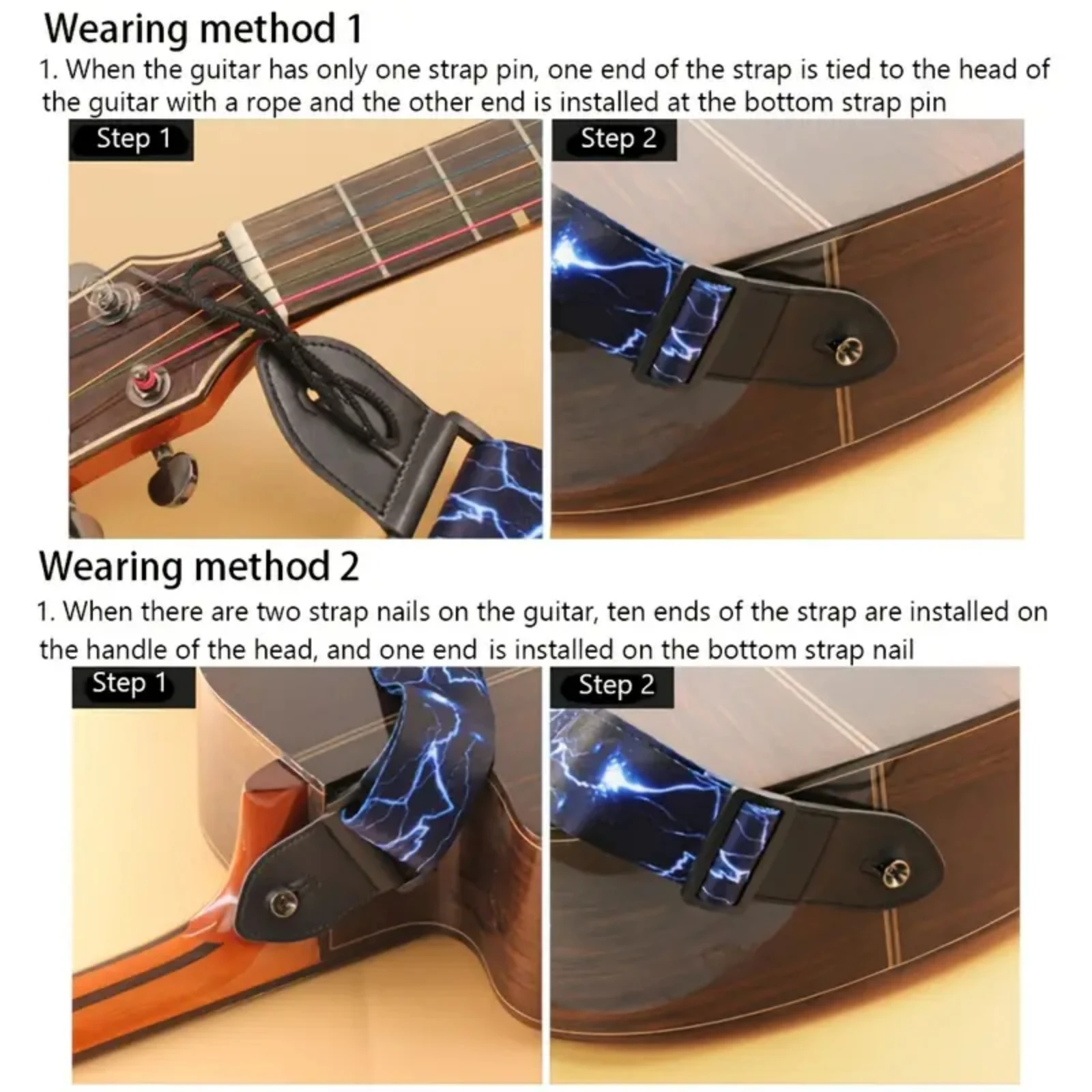 Luxury Woodgrain Leather Guitar Strap - Adjustable, Comfortable & Stylish