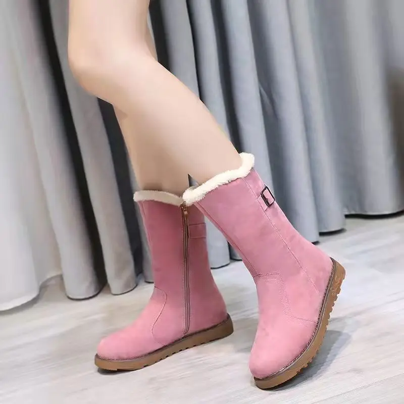 

Women's Snow Boots Half High Shoes for Woman Pink Platform Chunky Round Toe Mid Calf Fashion 2023 Protective Y2k Padded Winter