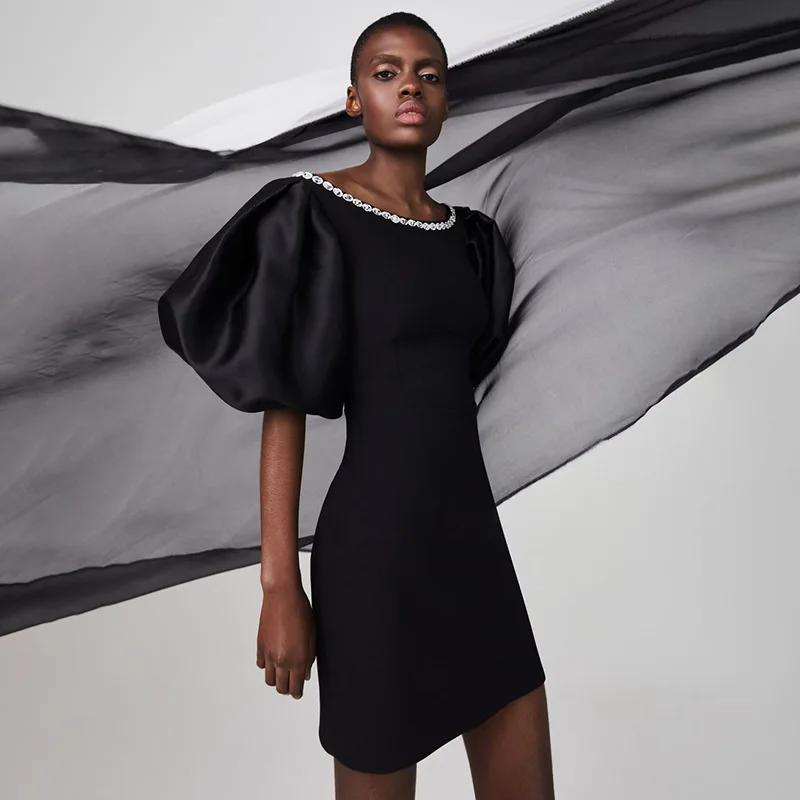 

Summer Slim-Fit Elegant Lantern Sleeve Dress Hip Knitwear Bandage Slimming High-End Women's Clothing Small