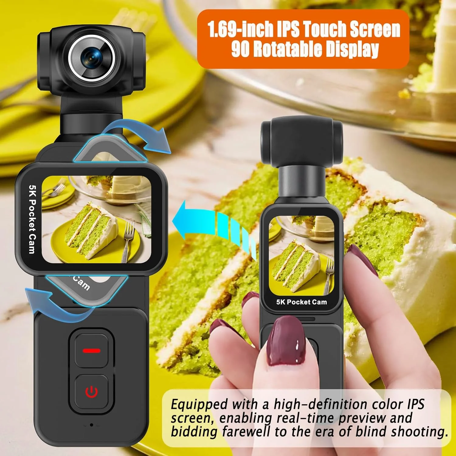 Caméra Action 5K Ultra HD avec 64GB en main, prête à enregistrer des sauts en parachute en résolution 5K.
