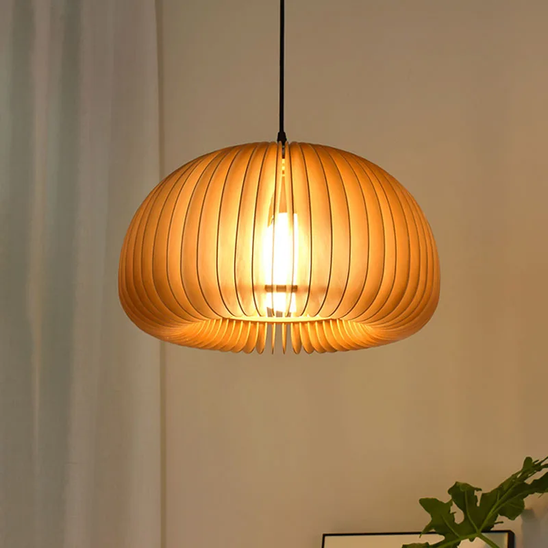 

Vintage Pumpkin Pendant Light Led Wood Lamp for Bedroom Dinning Room Decor Restaurant Lights Bar Warm Home Suspension Luminaire