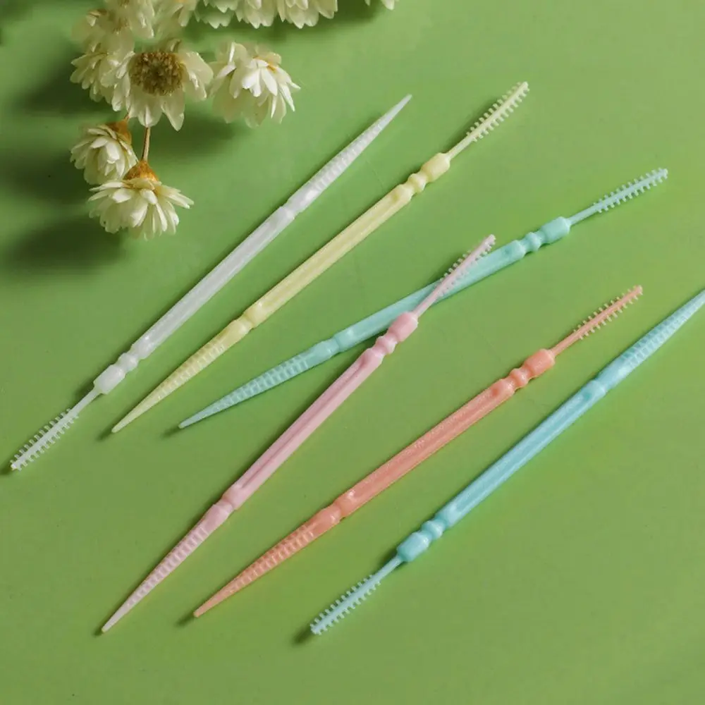 

Plastic Superfine Food Residue Candy Color Dental Floss Rods Oral Care Toothpick Brush Double-head Interdental Brush