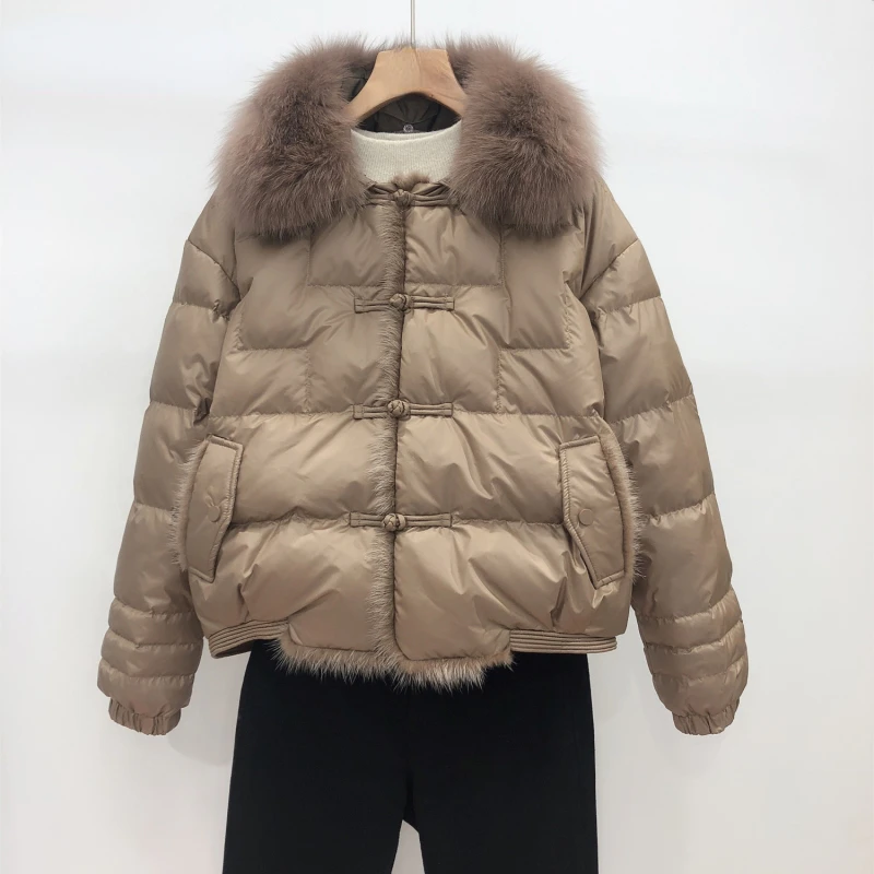 Real Fox Fur Collar Winter Women 90%White Duck Down Jacket Ladies Short Warm Puffer Coat Female Loose Vintage Parka Coats