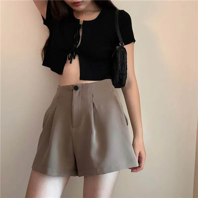 2024 New Solid All-Match Button Fly Shorts Korean Fashion Summer Korean Loose Sexy A-Line Clothing Women High-Waisted Shorts
