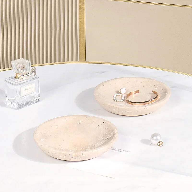 D15x2.5cm Natural Travertine Ring Dish Jewelry Tray Marble Trinket Dish Small Bowl Vintage 2