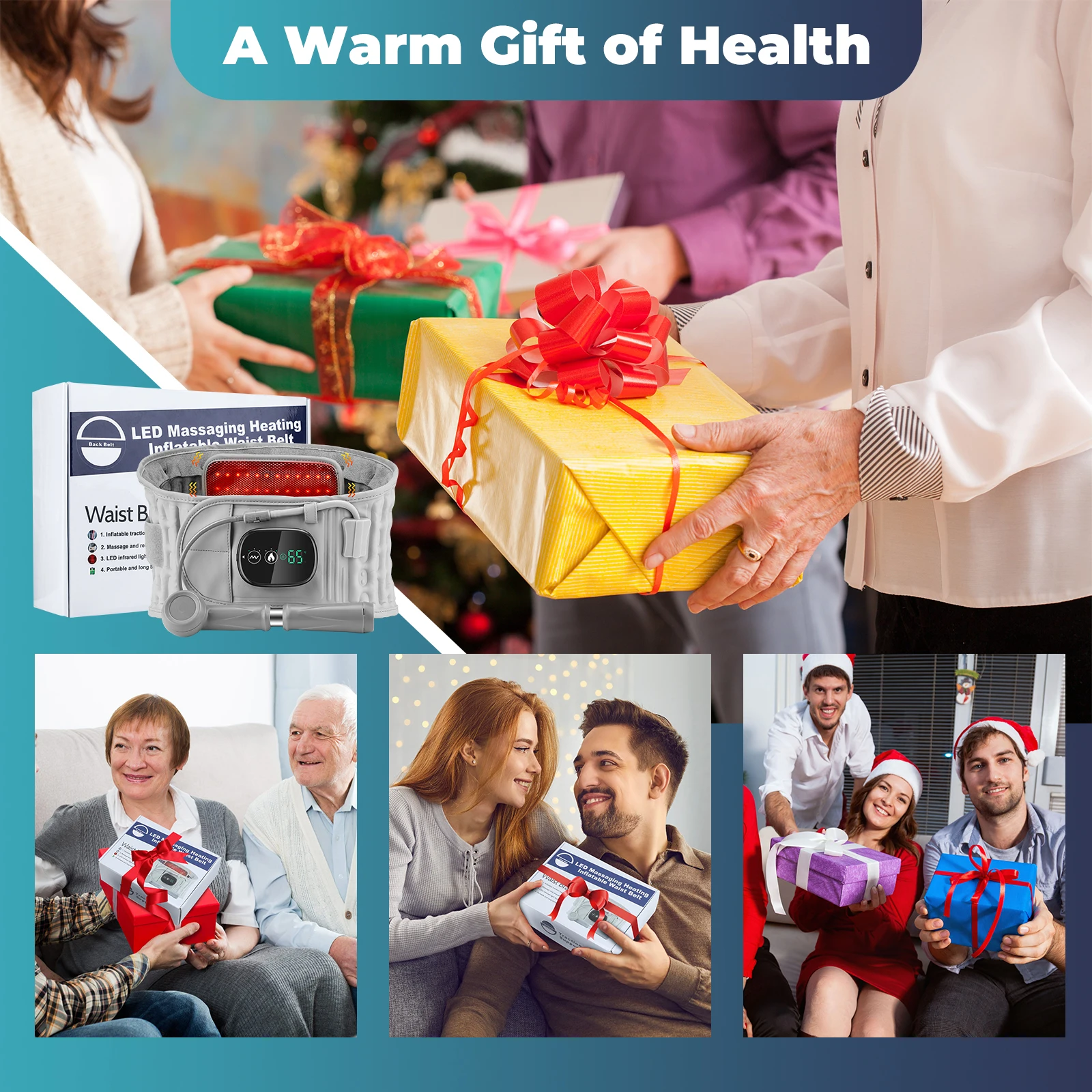 Inflatable Heating Vibration Massage Belt Waist Support Back Relief Fatigue Airbag Abdomen Massager Back Support Belt