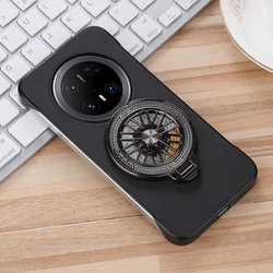 Ultra Thin Frameless Gyro Top Holder Protective Case - Hard PC PU Leather Cover for Mate 30 (Black)