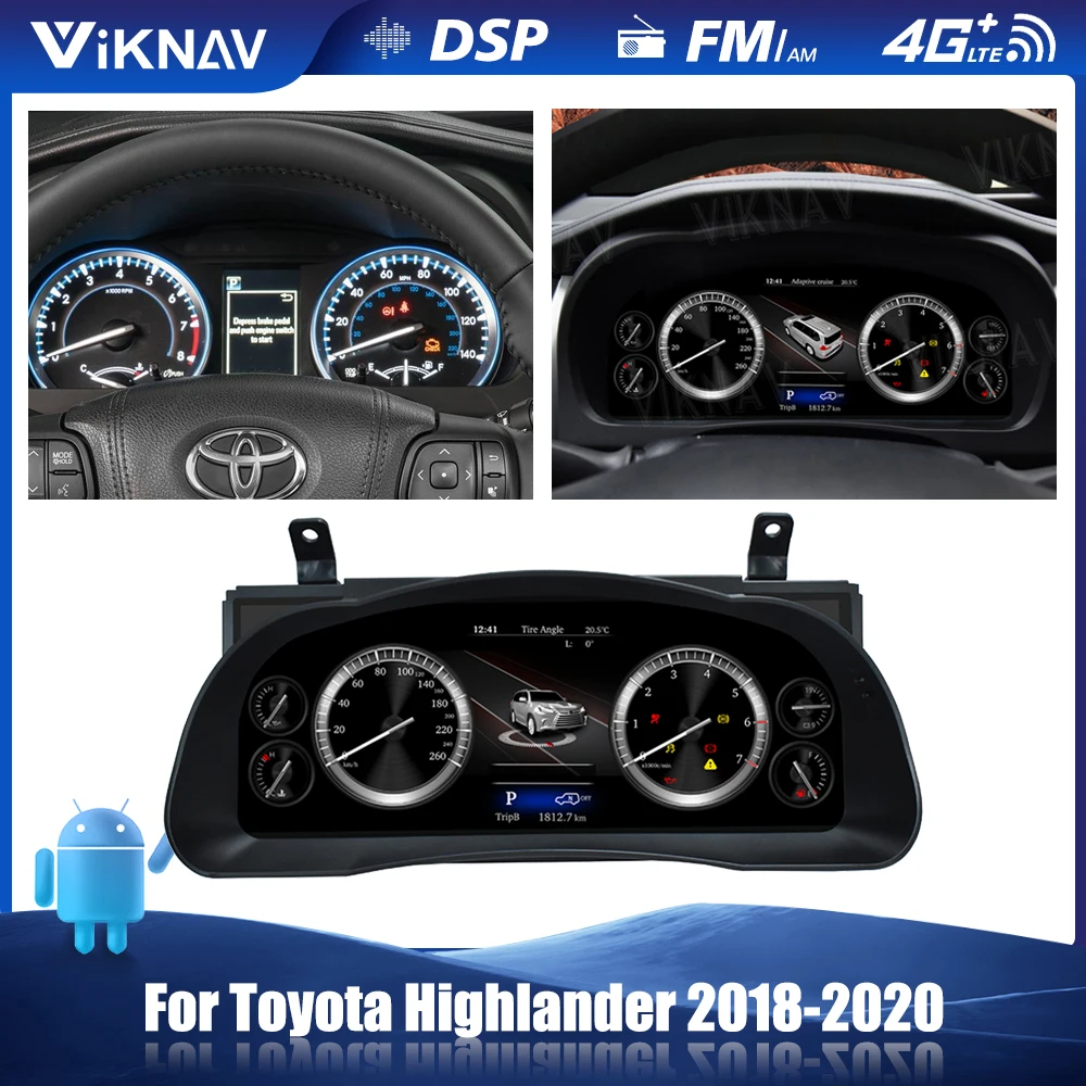 12.3 Inch For Toyota Highlander 2018 2020 Dashboard Panel Speedometer Virtual Instrument Digital