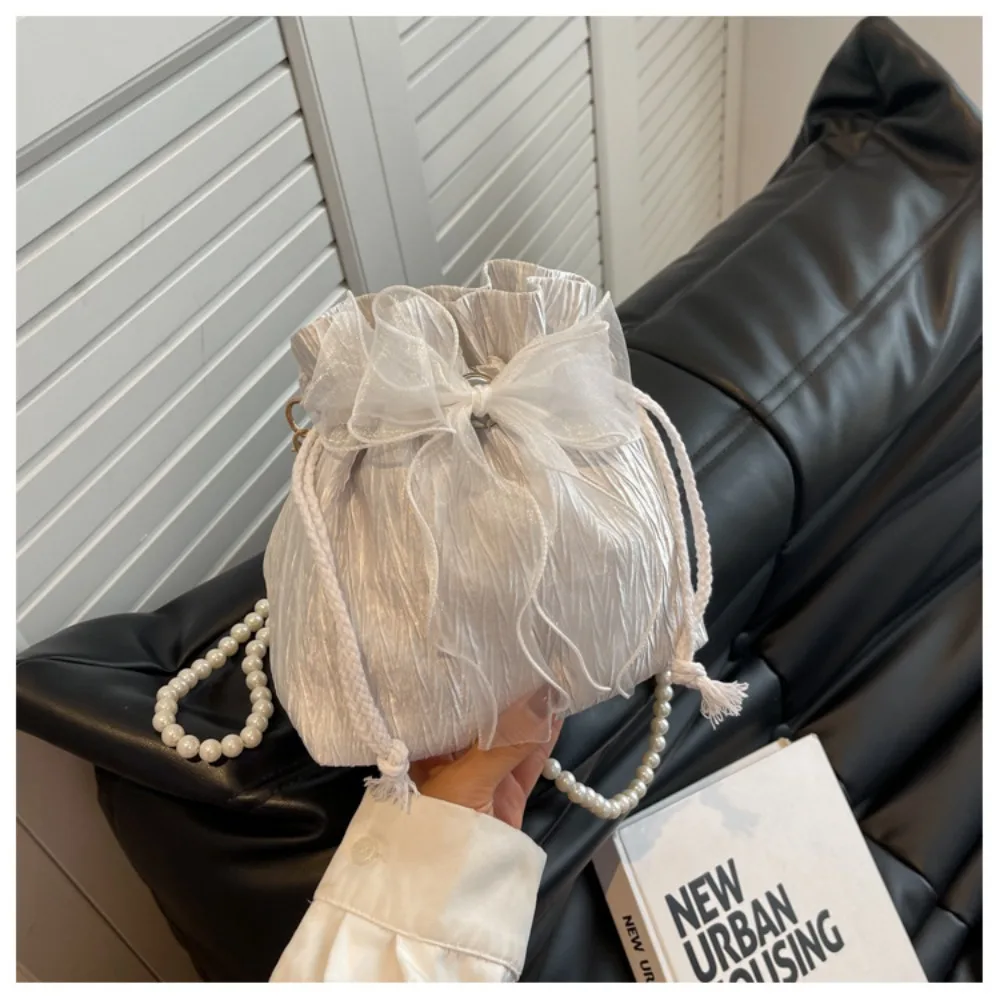 

Кружевная сумка-мешок на шнурке, Универсальные однотонные нейлоновые сумки через плечо с бантом