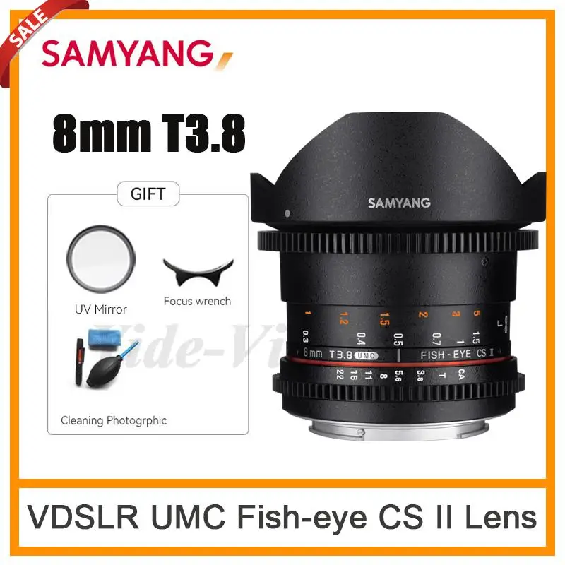 Samyang 8Mm T3.8 Vdslr Umc Fish-Eye Cs Ii Cine Lens Per Sony E/A Mft Fuji X Canon M Sumsung Nx Per Canon Ef Nikon F Slr Camera