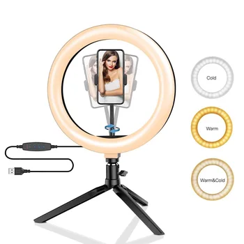 26cm 10 inch Led Ring Selfie Light Dimmable Photography Lighting Kit Usb Charge Lamp With Tripod For Live Video 120 Lamp Beads 1